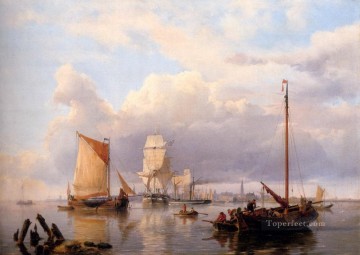  seascape Works - Shipping On The Scheldt With Antwerp In The Background Hermanus Snr Koekkoek seascape boat